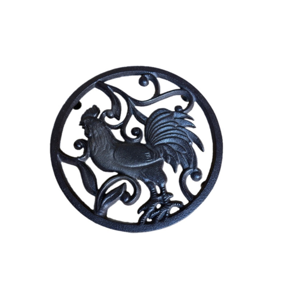 Rooster Trivet Black Cast Iron Scrollwork Farmhouse 8 in Rustic Charming Decor - Picture 5 of 7